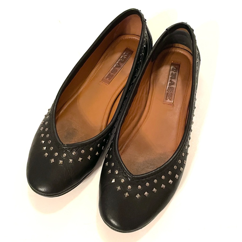 Trask Reily black Italian calfskin studded flats